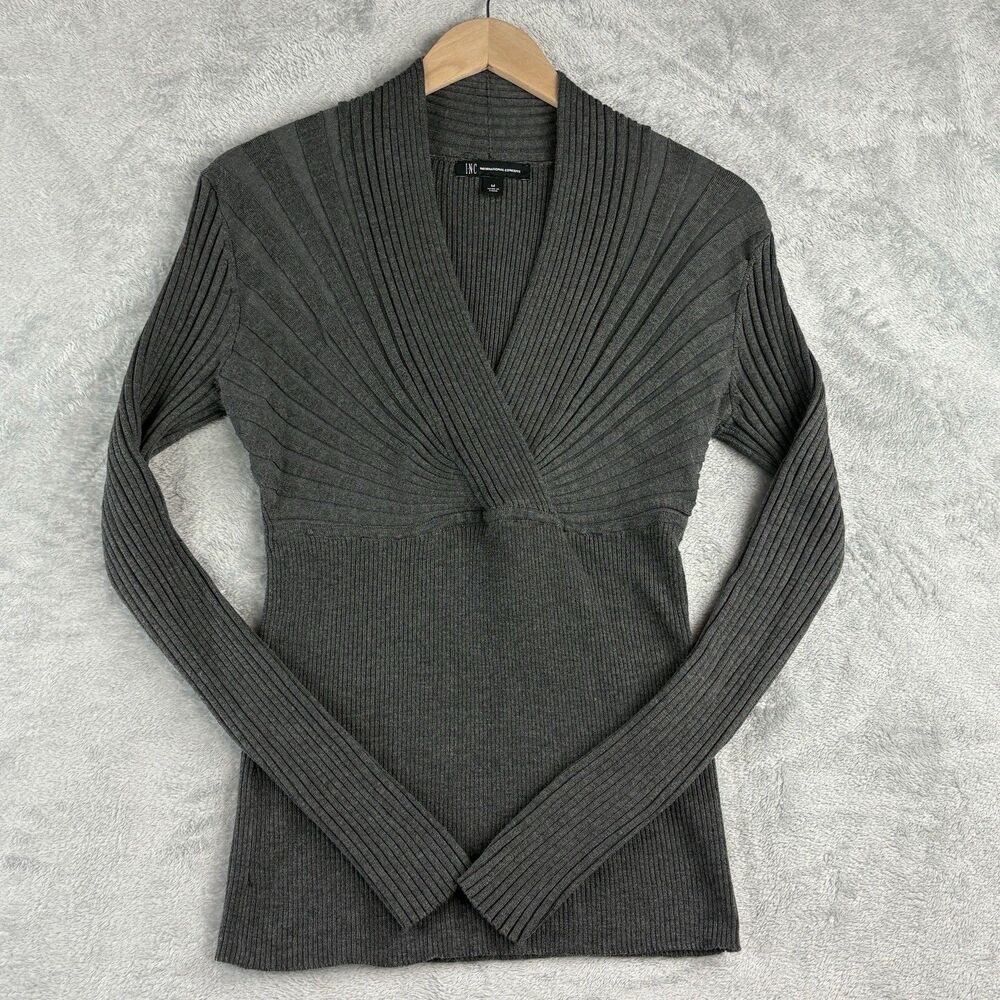 Vintage Y2K INC International Concepts Sweater Womens M Gray Ribbed Babydoll